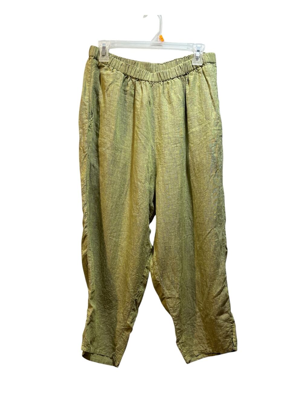 Flax by Jeanne Engelhart green linen capri pants women’s large. Elastic waist